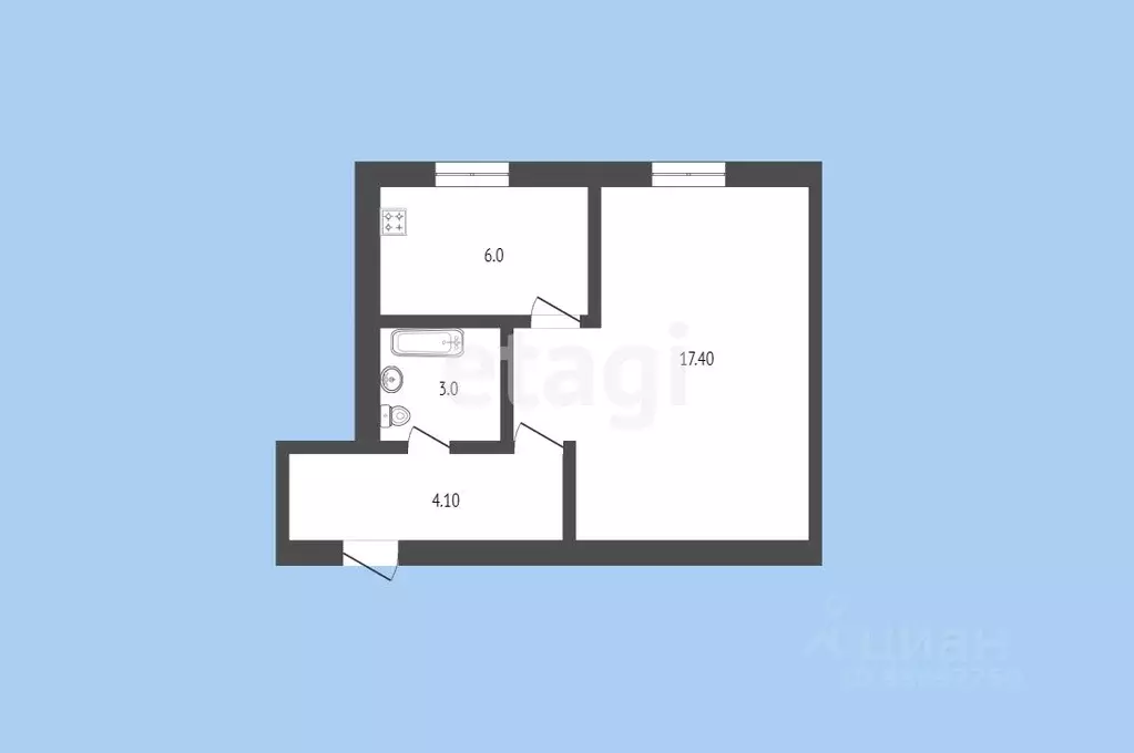 1-к кв. Карачаево-Черкесия, Черкесск Кооперативная ул., 17 (31.1 м) - Фото 0