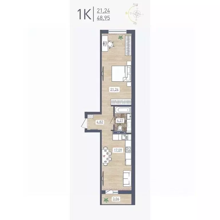 1-к кв. Новосибирская область, Новосибирск ул. Забалуева, 96 (48.95 м) - Фото 0