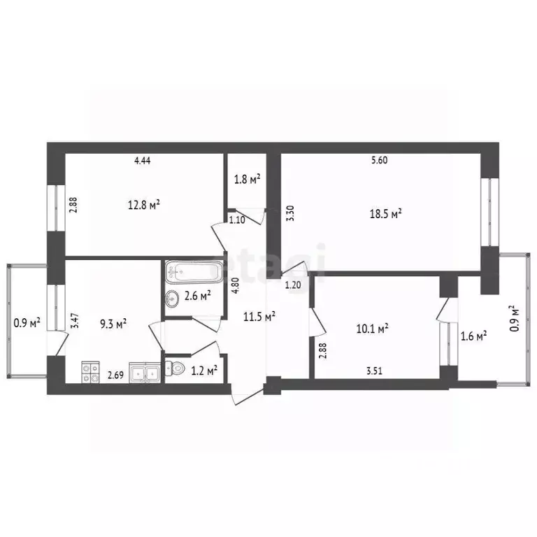 3-к кв. Крым, Евпатория городской округ, Новоозерное пгт ул. Морская, ... - Фото 2