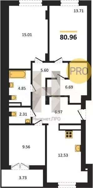 3-к. квартира, 81 м, 3/7 эт. - Фото 1