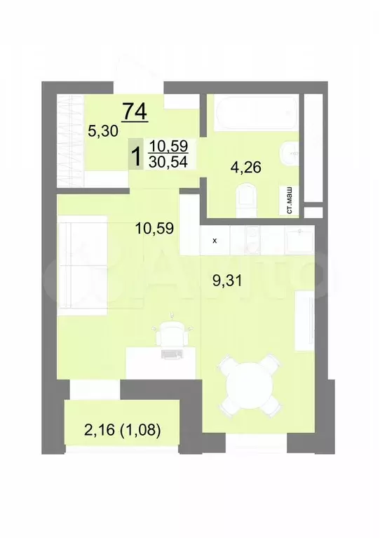 Квартира-студия, 30,5 м, 8/22 эт. - Фото 0