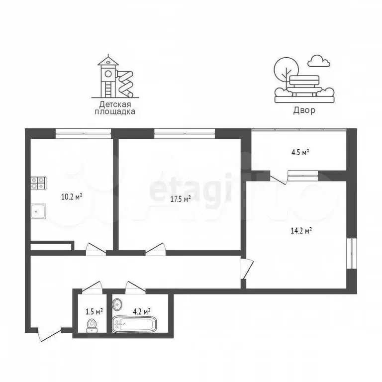 2-к. квартира, 60 м, 1/17 эт. - Фото 0