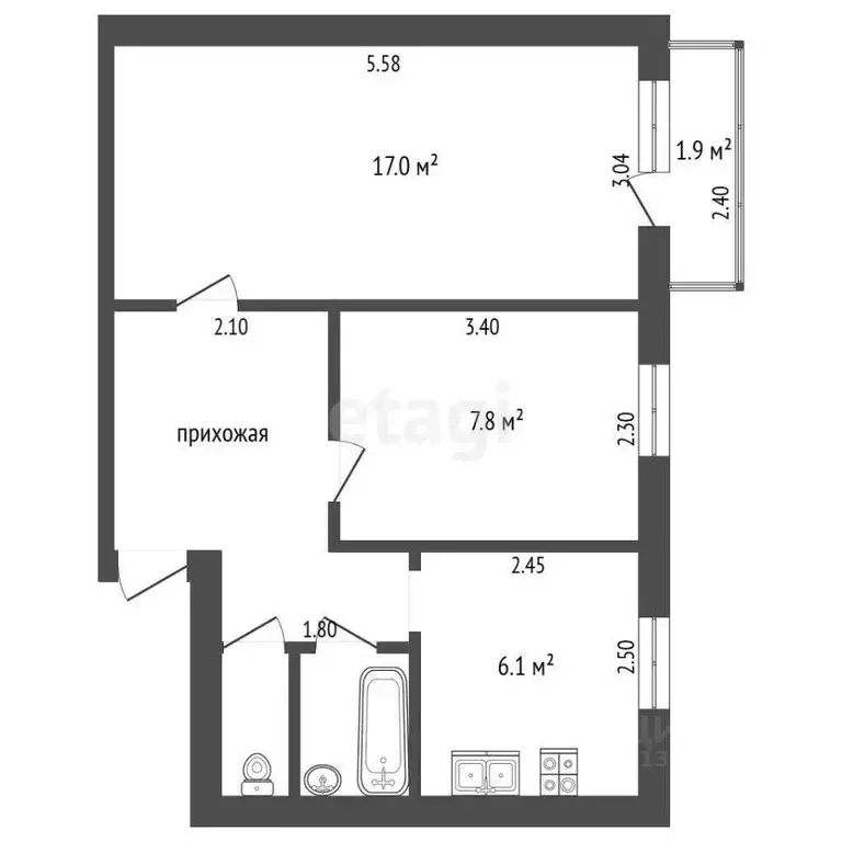 2-к кв. Вологодская область, Череповец ул. Краснодонцев, 17 (41.8 м) - Фото 2