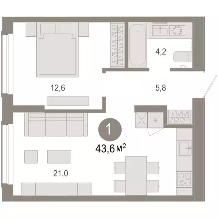 1-комнатная квартира: Тюмень, микрорайон ДОК, ЖК Октябрьский на Туре ... - Фото 2