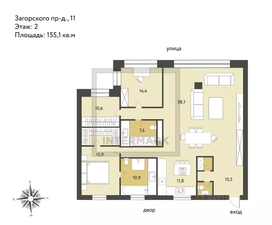 4-к кв. Москва проезд Загорского, 11 (155.1 м) - Фото 2