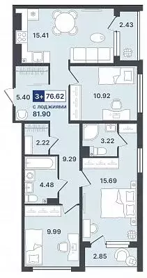 3-к кв. Тюменская область, Тобольск 10-й мкр, 43 (76.62 м) - Фото 0