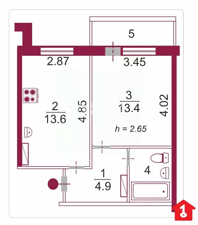 1-к кв. Омская область, Омск ул. 21-я Амурская, 25к4 (36.4 м) - Фото 2