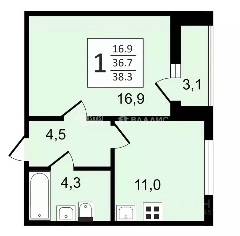 1-к кв. Воронежская область, Воронеж ул. Пескова, 8 (38.3 м) - Фото 0