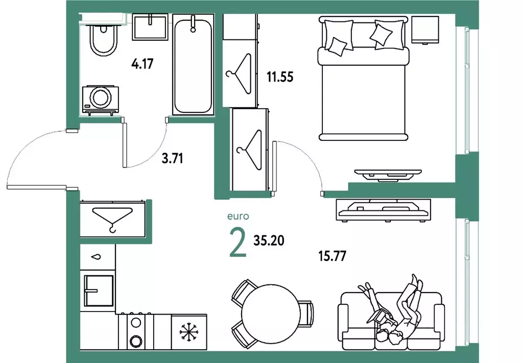 2-к кв. Свердловская область, Екатеринбург ул. Шефская, 28А (35.2 м) - Фото 1