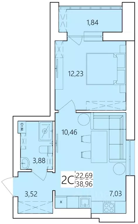 2-к кв. Башкортостан, Уфа ул. Пожарского, 237 (38.96 м) - Фото 1