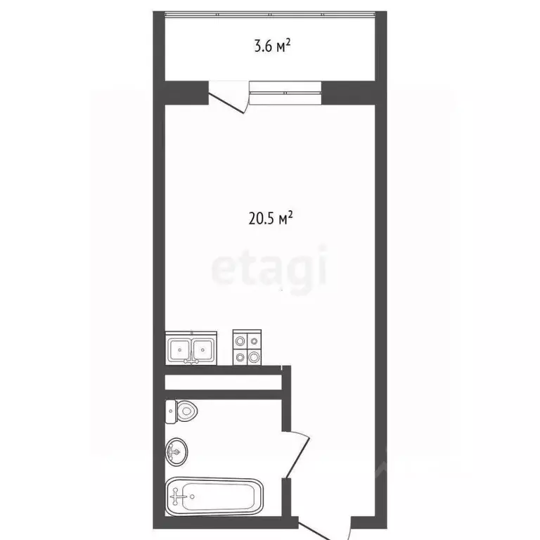 Студия Тюменская область, Тюмень ул. Тимофея Чаркова, 28 (20.5 м) - Фото 1