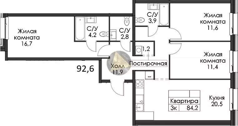 3-комнатная квартира: Санкт-Петербург, Галерный проезд, 1к2 (92.6 м) - Фото 1