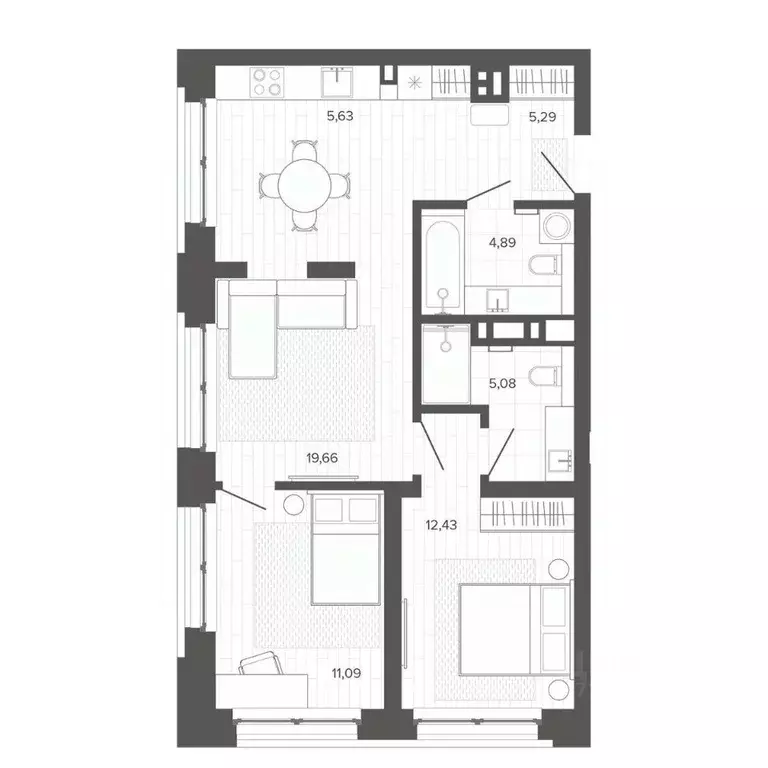 3-к кв. Алтайский край, Барнаул Жилплощадка мкр,  (64.07 м) - Фото 1