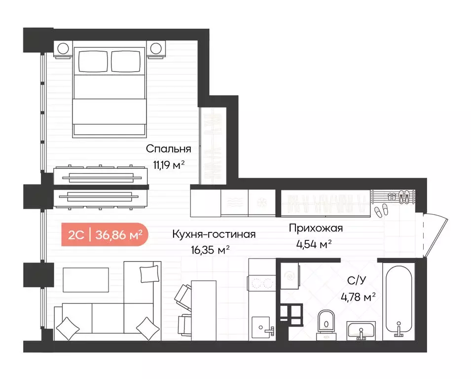 1-комнатная квартира: Новосибирск, Ленинградская улица, 342 (36.93 м) - Фото 0