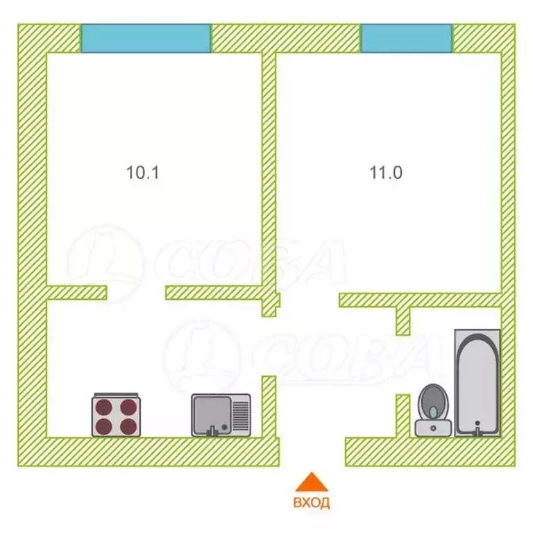 2-комнатная квартира: Тюмень, улица Республики, 220 (47 м) - Фото 2