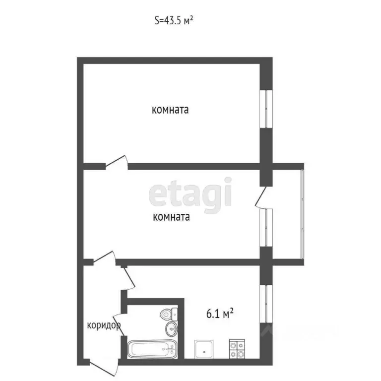 2-к кв. Ростовская область, Ростов-на-Дону Киргизская ул., 38в (45.0 ... - Фото 1