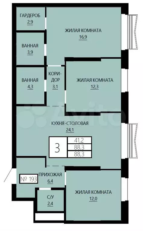 3-к. квартира, 88,3 м, 27/29 эт. - Фото 0
