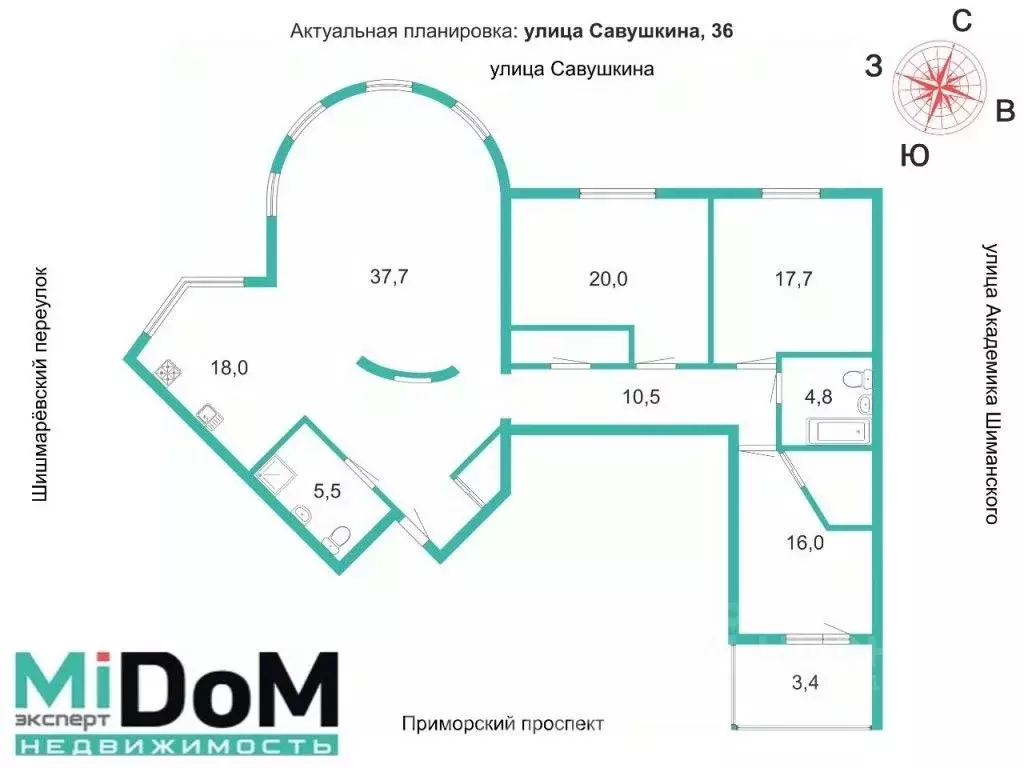 4-к кв. Санкт-Петербург ул. Савушкина, 36 (151.0 м) - Фото 2