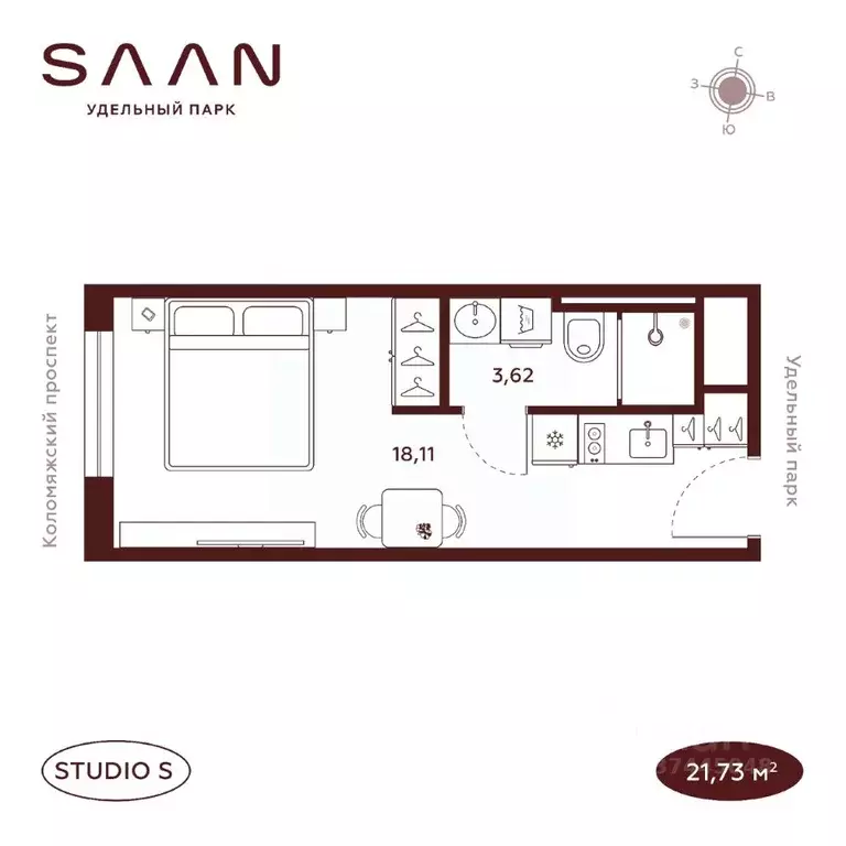 Студия Санкт-Петербург  (21.73 м) - Фото 1