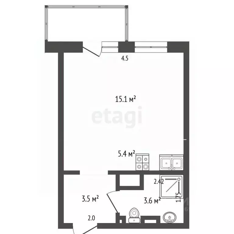 Студия Москва ул. Золотошвейная, 5 (27.6 м) - Фото 2