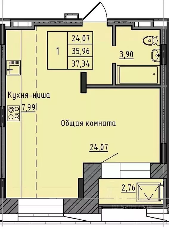 1-к кв. саха (якутия), якутск 37-й кв-л, (37.34 м) - Фото 0