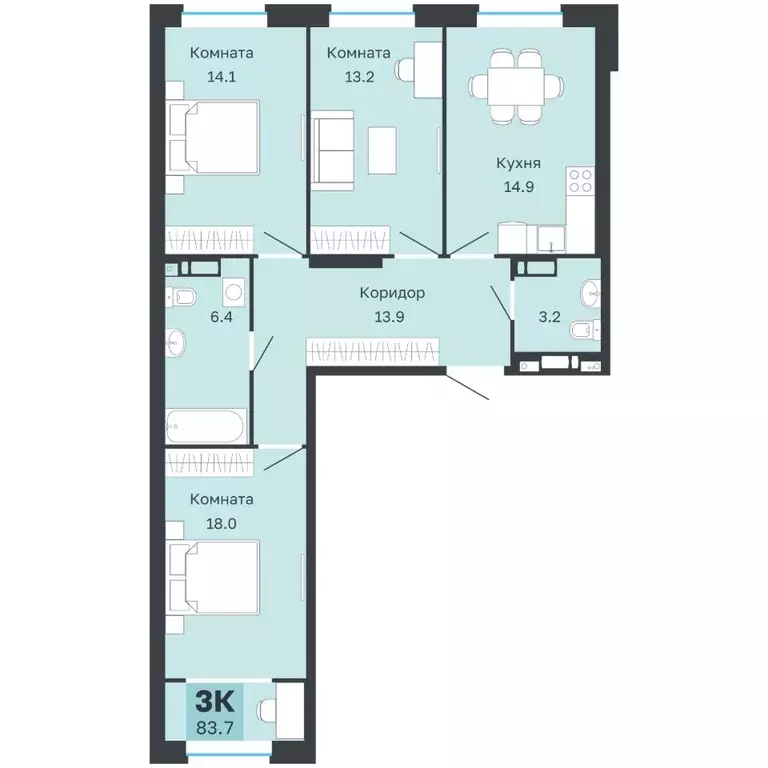 3-к кв. Пермский край, Пермь Парковый просп., 24 (83.7 м) - Фото 1