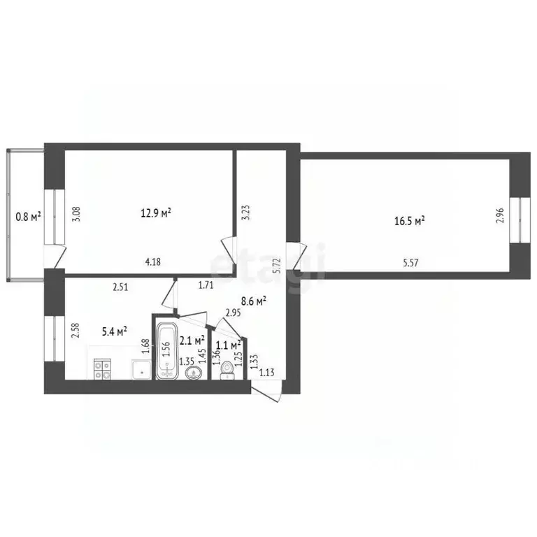 2-к кв. Башкортостан, Стерлитамак ул. Имая Насыри, 13 (46.6 м) - Фото 1