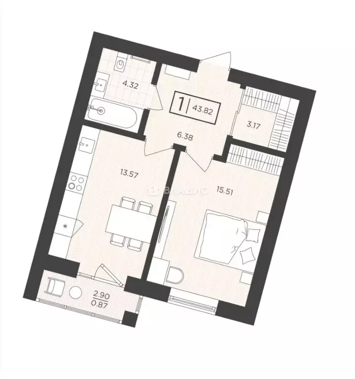 1-комнатная квартира: Пионерский, Октябрьская улица, 10 (43.82 м) - Фото 1