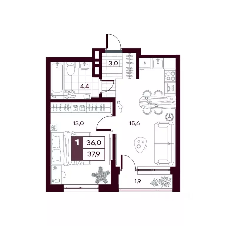 1-к кв. Тюменская область, Тюменский муниципальный округ, д. Дударева ... - Фото 1