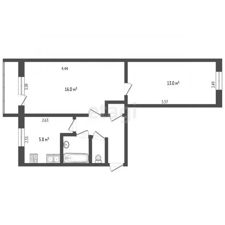 2-к кв. Вологодская область, Вологда ул. Разина, 53 (43.6 м) - Фото 2