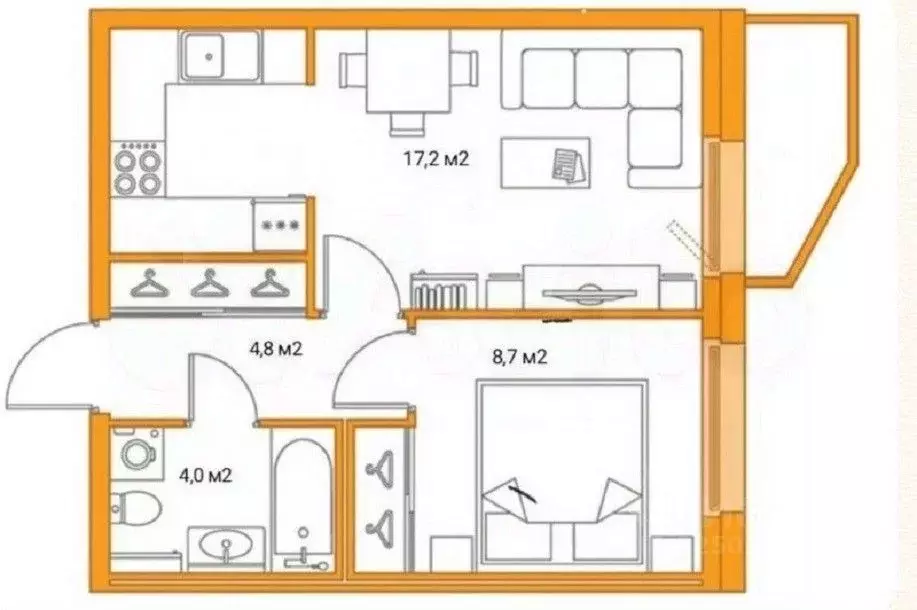 1-к кв. Санкт-Петербург ул. Оптиков, 34К1 (35.0 м) - Фото 2