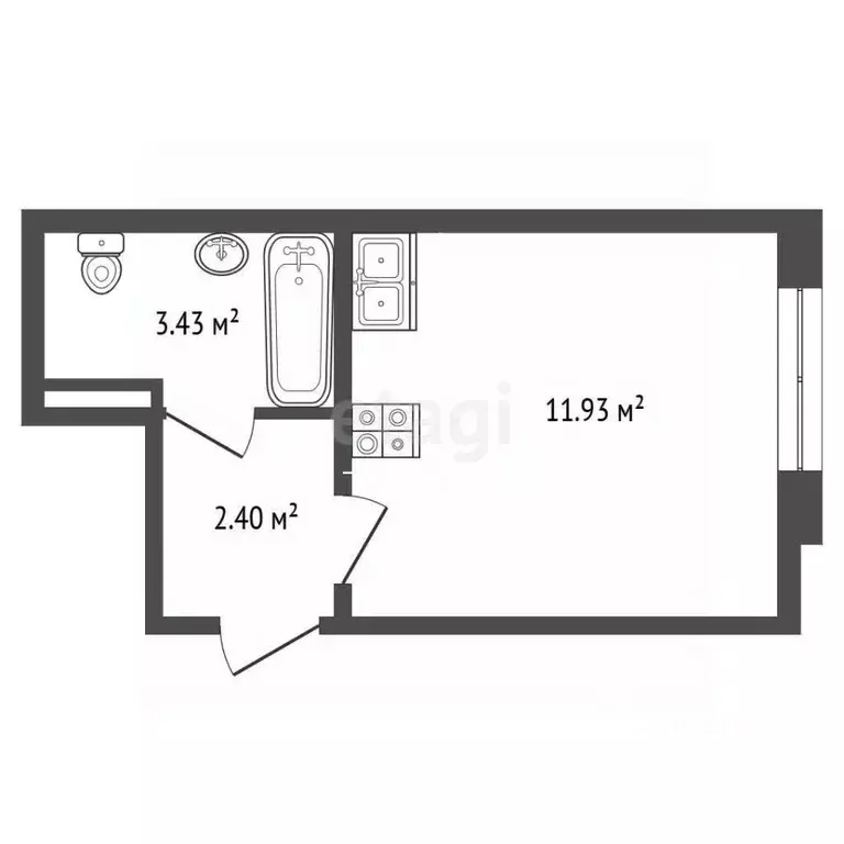 Студия Тюменская область, Тюмень ул. 2-я Луговая, 24к1 (17.8 м) - Фото 2