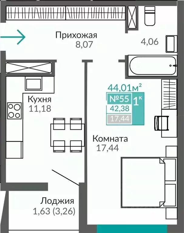 1-к кв. Крым, Симферополь Крымская роза мкр,  (42.38 м) - Фото 0