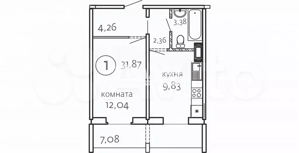 Квартира-студия, 26,8 м, 1/10 эт. - Фото 0
