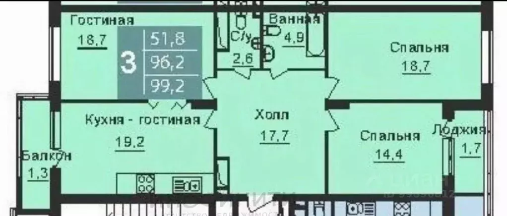 3-к кв. Московская область, Люберцы ул. Урицкого, 16к2 (100.0 м) - Фото 2