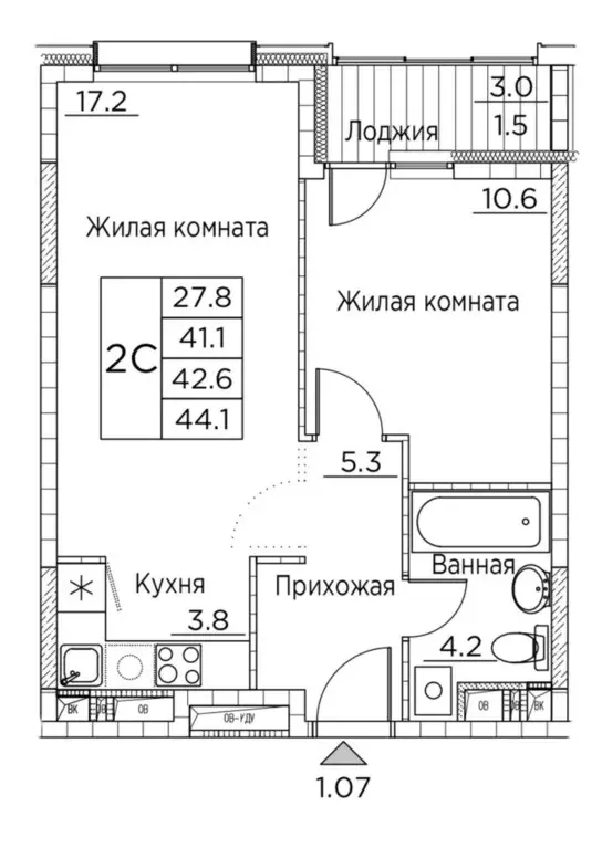 2-к кв. Приморский край, Владивосток ул. Расула Гамзатова, 7к2 (44.1 ... - Фото 0