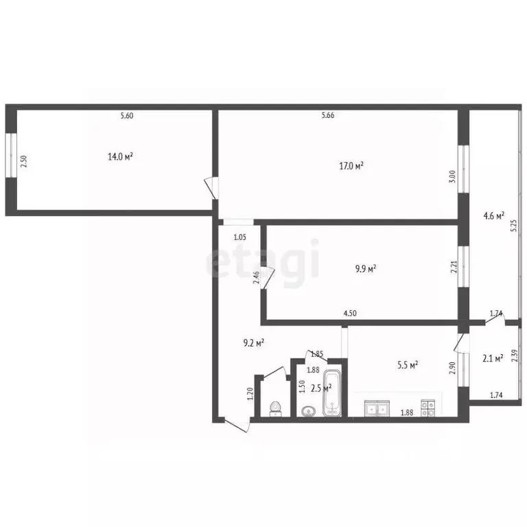 3-к кв. Татарстан, Елабуга Московская ул., 186Б (59.0 м) - Фото 2