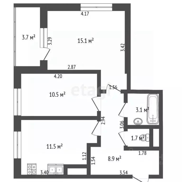 2-к кв. Тюменская область, Тюмень ул. 50 лет Октября, 75к2 (49.1 м) - Фото 2