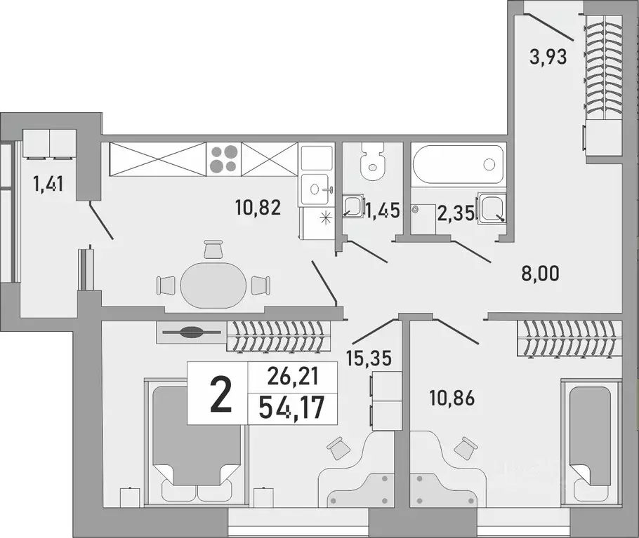 2-к кв. Башкортостан, Уфа Бакалинская ул., 9/1 (54.17 м) - Фото 1
