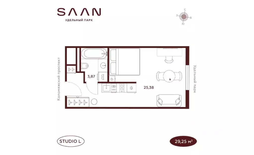 Студия Санкт-Петербург  (29.25 м) - Фото 1