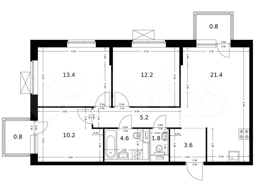 3-к. квартира, 74 м, 6/9 эт. - Фото 0