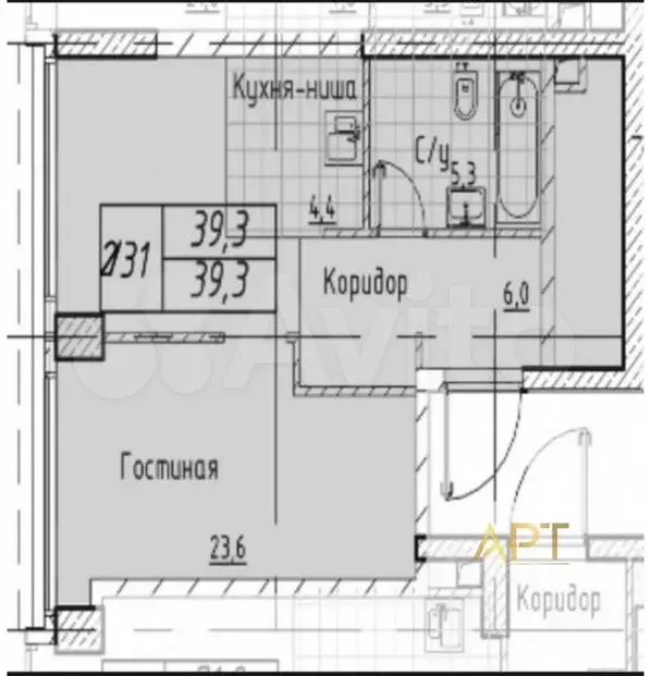 1-к. квартира, 39,3м, 4/38эт. - Фото 1