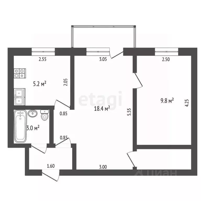 2-к кв. Башкортостан, Стерлитамак просп. Ленина, 32 (41.3 м) - Фото 1
