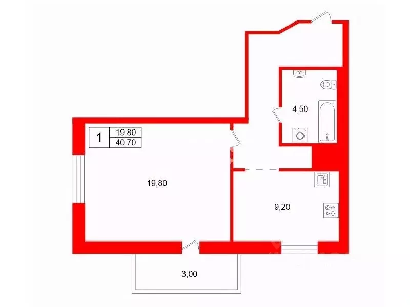 1-к кв. Санкт-Петербург ул. Русановская, 17к3 (40.7 м) - Фото 2