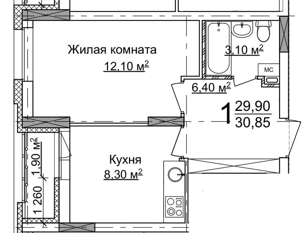 1-к кв. Нижегородская область, Нижний Новгород 52-й кв-л,  (30.85 м) - Фото 0