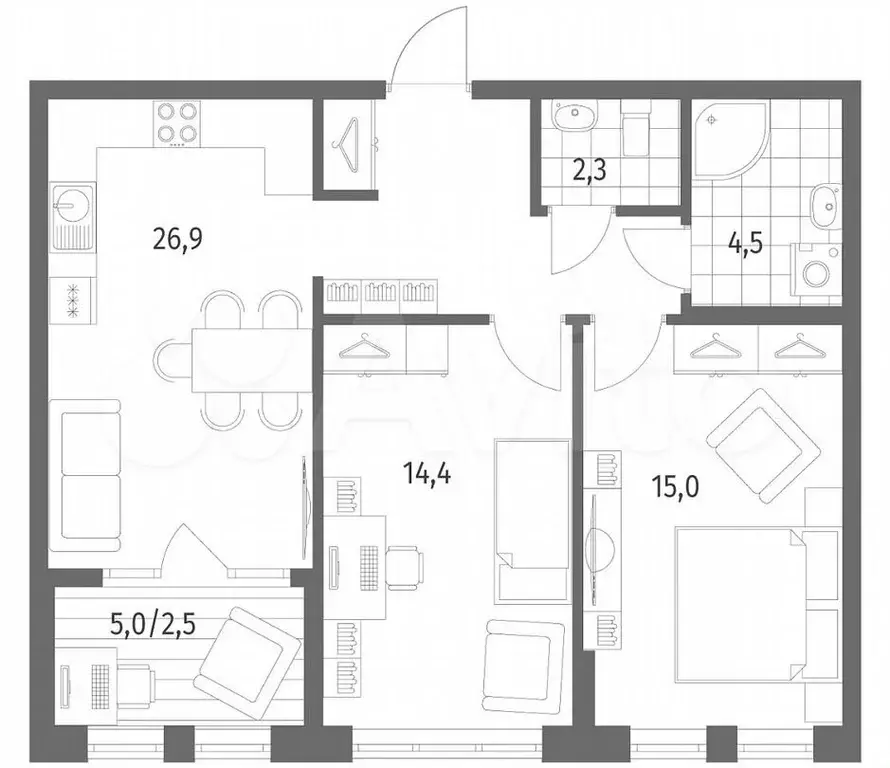 2-к. квартира, 65,6 м, 2/9 эт. - Фото 1