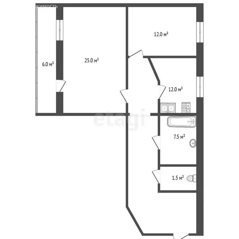 2-комнатная квартира: Тюмень, улица Грибоедова, 13к3 (65 м) - Фото 0