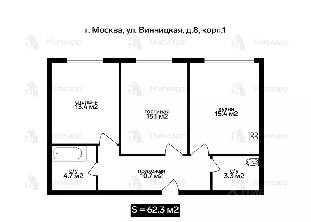 2-к кв. Москва Винницкая ул., 8к1 (62.3 м) - Фото 1