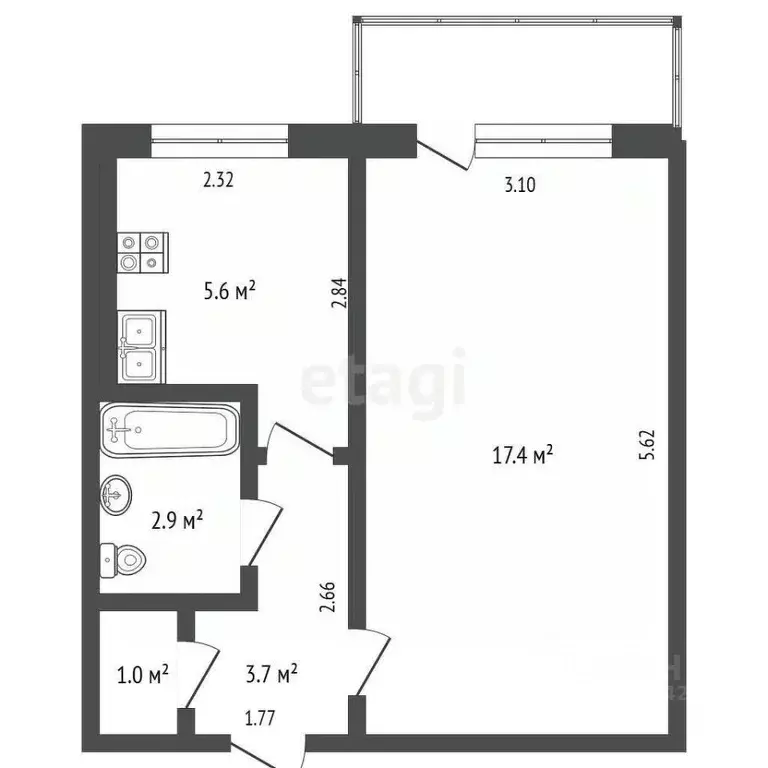 1-к кв. Кемеровская область, Кемерово ул. Муромцева, 4А (30.6 м) - Фото 2
