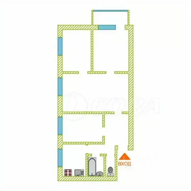 4-к кв. Тюменская область, Тюмень ул. Гастелло, 71 (61.6 м) - Фото 2